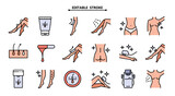 Waxing linear icons set. Female, male hair removal procedure. Cold, hot wax in jar with spatula