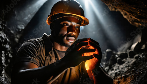 Portrait of an African American coal miner underground