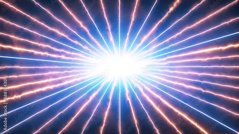 Sunburst Pattern Neon, Colorful Neon animation. Stripes sunburst rays in motion - 4k