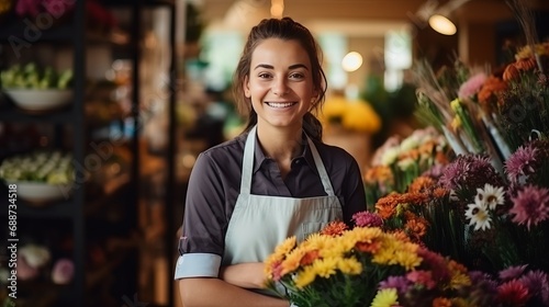 A picture of a woman who sells flowers.