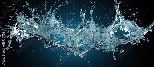 Macro detail of water splash isolated on blue background.