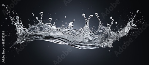 Macro detail of water splash isolated on dark grey background.