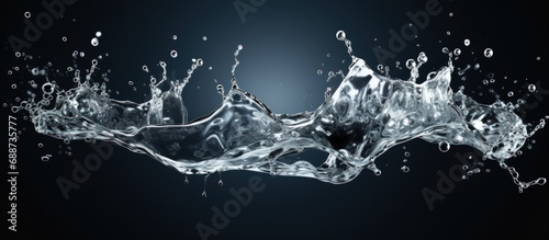 Macro detail of water splash isolated on dark grey background.