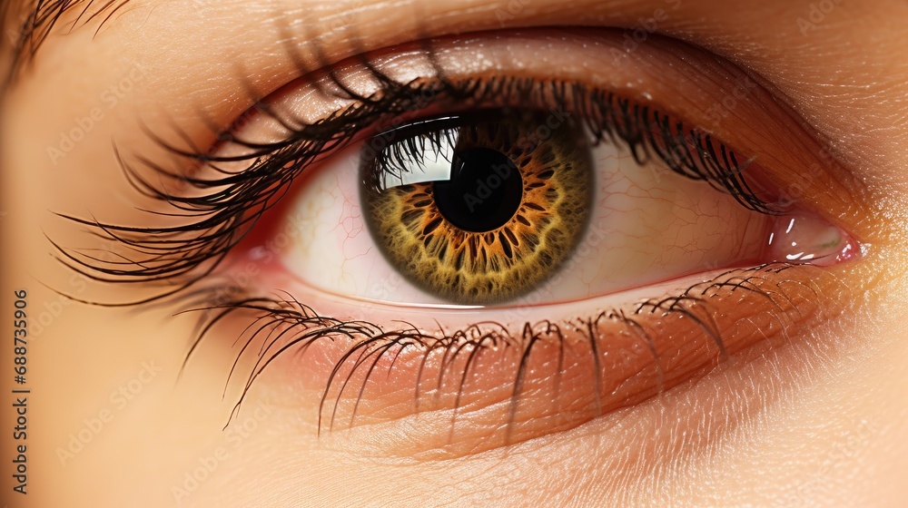 Fototapeta premium Closeup human eye. Vision. I see the future. Illustration for cover, card, postcard, interior design, banner, poster, brochure or presentation.