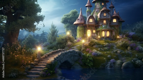 enchanting childhood memories: dreamy background with whimsical elements, ideal for nostalgic or fairy tale concepts photo