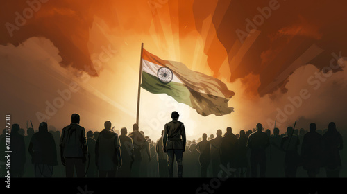 Waving tricolor indian national flag photo