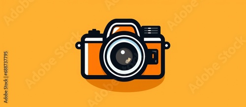 Camera photography in flat style design isolated on yellow background photo