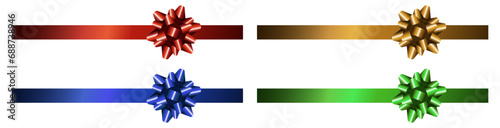 Set of colorful ribbons with star bows. Vector and PNG on transparent background.