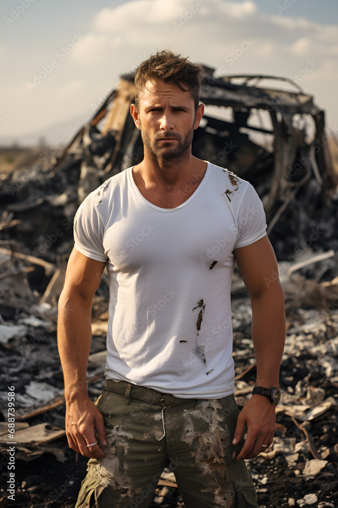 A handsome bad boy 40 years with white t-shirt A handsome bad boy 40 years with white t-shirt