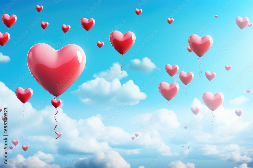 red hearts shape balloons in the sky 