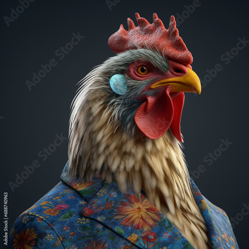 A Chicken wearing clothes like a Boss NFT Art Generative AI photo