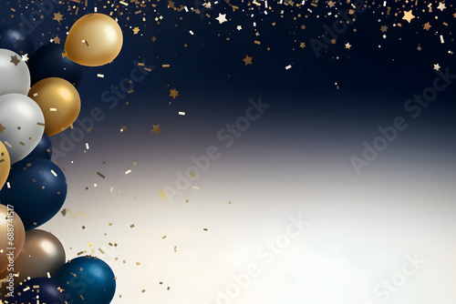 Balloons and confetti on a gradient blue background