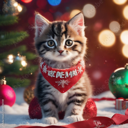 Kitten dressed as Christmas photo