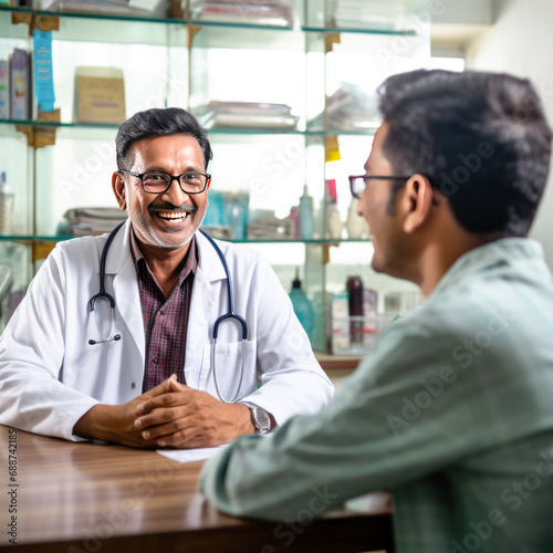 Indian doctor discussing with patients