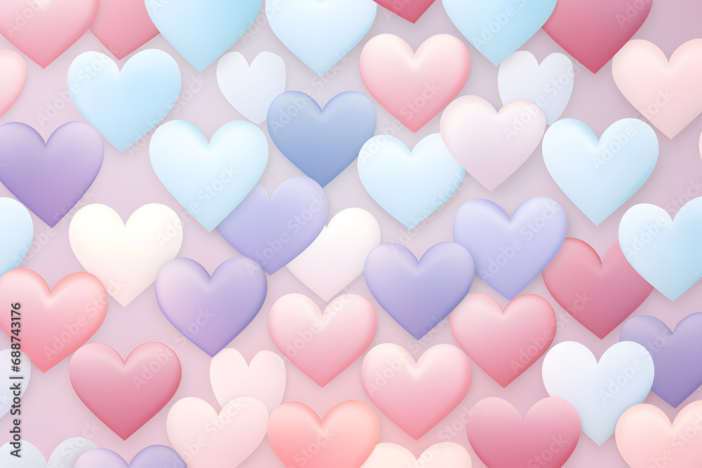 Pattern of pastel hearts on a soft pink background