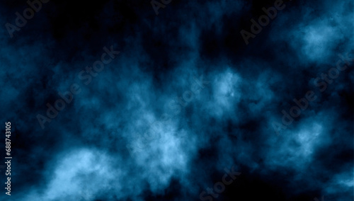 Abstract blue smoke misty fog on isolated black background. Texture overlays. Paranormal mystic smoke  clouds for movie scenes.