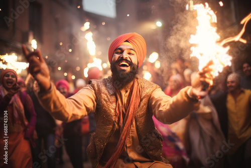 Punjabi religious people performing bhangra dance, celebrating lohri festival
