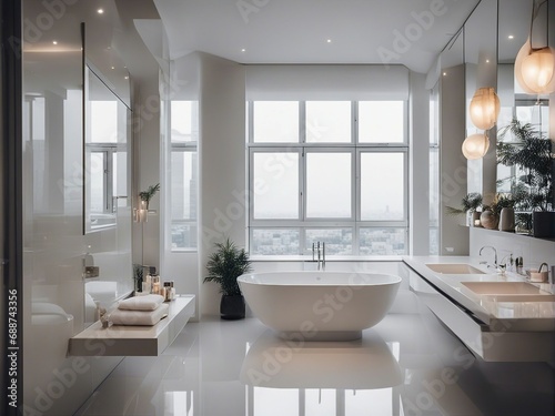 hotel bathroom  white glossy color  interior design  