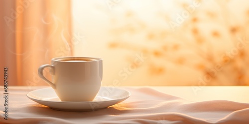  Soft light bathes a quiet scene of an upturned cup with spilled tea.