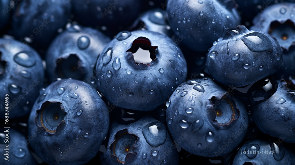 close-up of blueberries in water drops close-up of blueberries in water drops