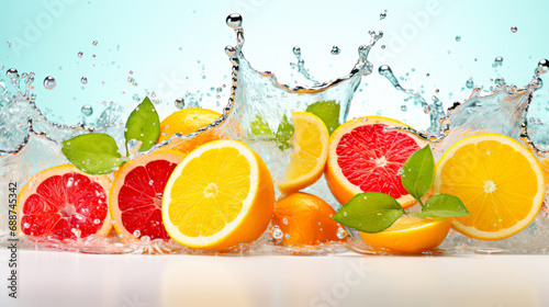 Water splash on fresh fruits bunch. © Bilal