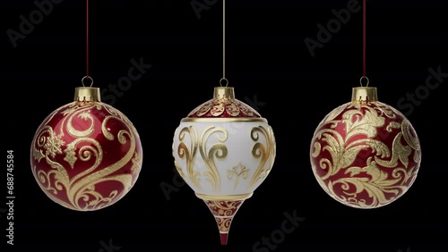 Set a red Christmas ball isolated on a transparent background. Collection of different Christmas ball templates. New Year toy decoration - Alpha channel (ID: 688745584)