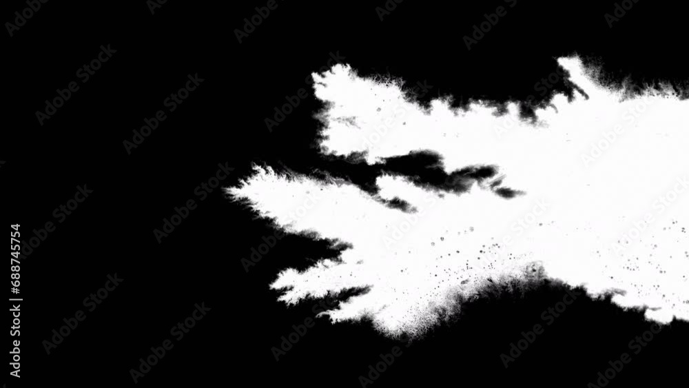 Black ink artistic flow splatter from right spots spills white paper beautiful reveal dripping streaks spread fluid ink alpha matte isolated watercolor ink drops transition