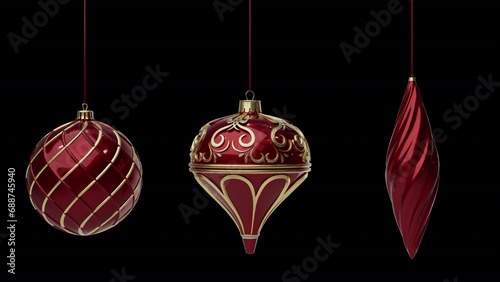 Set a red Christmas ball isolated on a alpha. Collection of different Christmas ball templates. New Year toy decoration - Alpha channel (ID: 688745940)