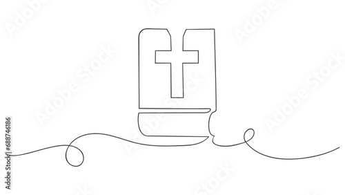 Continuous single one line drawing of Bible, christianity. One line vector illustration.