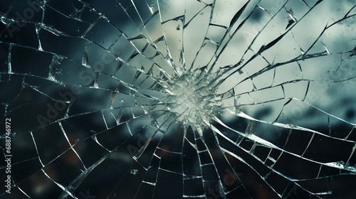 Shattered Automobile Windshield Car Accident Broken Glass Background Wallpaper. Generated with AI.