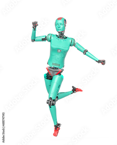 female cyborg is running like a hero