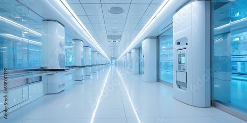 The pristine and quiet hallways of a scientific research facility speak of innovation and discovery. photo
