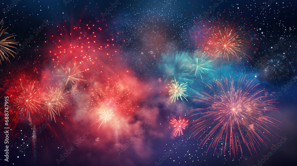 vibrant fireworks catching fire in the dark night sky vibrant fireworks catching fire in the dark night sky