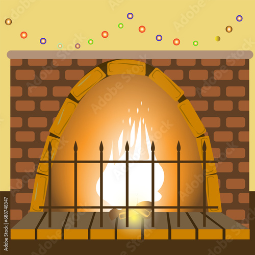 burning wood in the fireplace