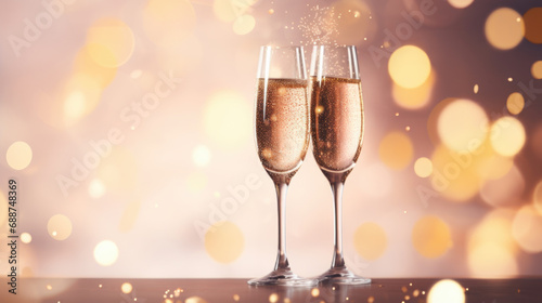 Two champagne glasses with sparkling wine. Concept of celebration and elegance.