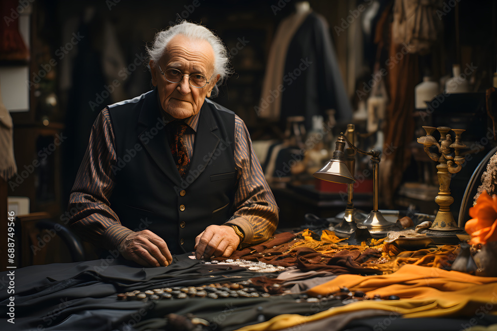 senior tailor in his workshop