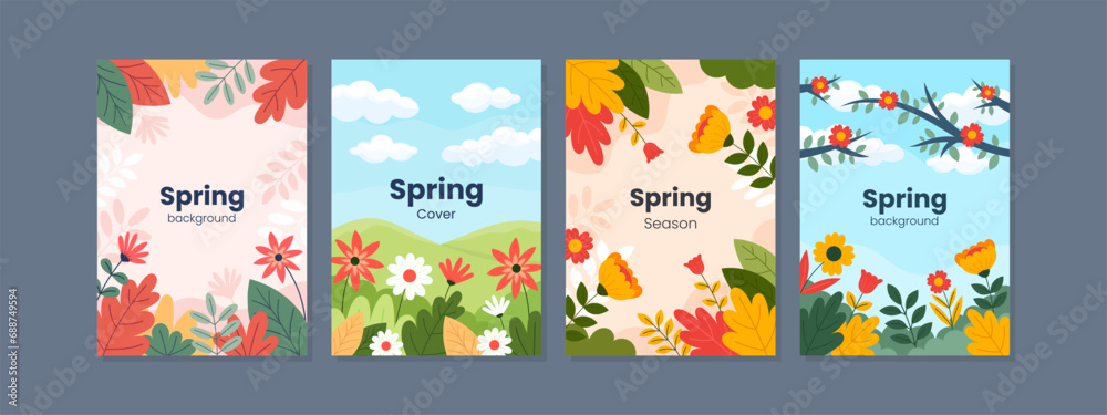 Set of abstract creative artistic templates with spring season concept. Universal cover Designs for Annual Report, Brochures, Flyers, Presentations, Leaflet, Magazine.