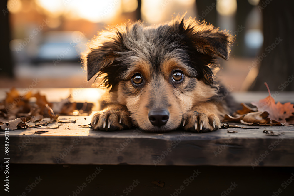 shy dog in park - obrazy, fototapety, plakaty 