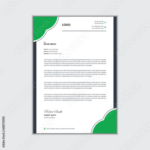 Green letterhead design template with simple layout