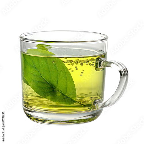 Eine Tasse frischer Grüner Tee, Kräutertee, Freigestellt vor Transparentem Hintergrund, Generative AI