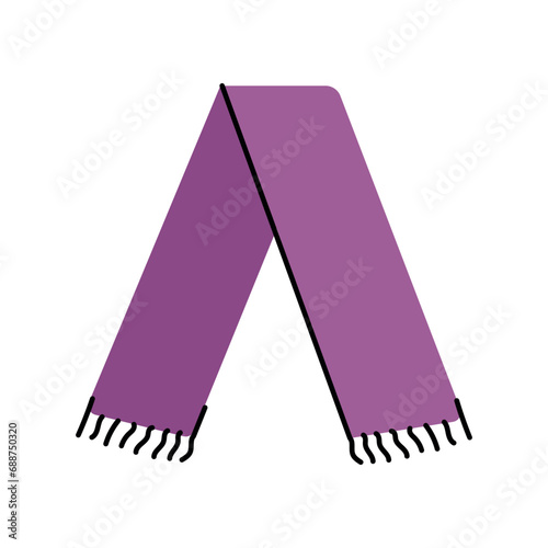 Knitted scarf flat element. Winter clothes. Vector isolated sign.