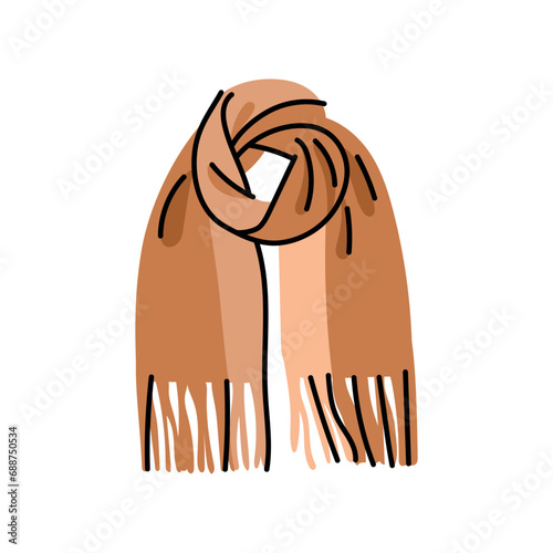 Knitted scarf flat element. Winter clothes. Vector isolated sign.
