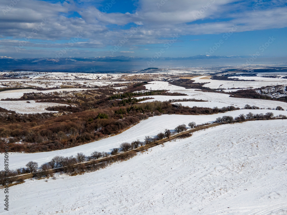 Aerial Winter view of Lyulin Mountain, Bulgaria
