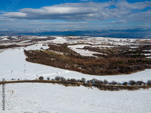 Aerial Winter view of Lyulin Mountain, Bulgaria photo