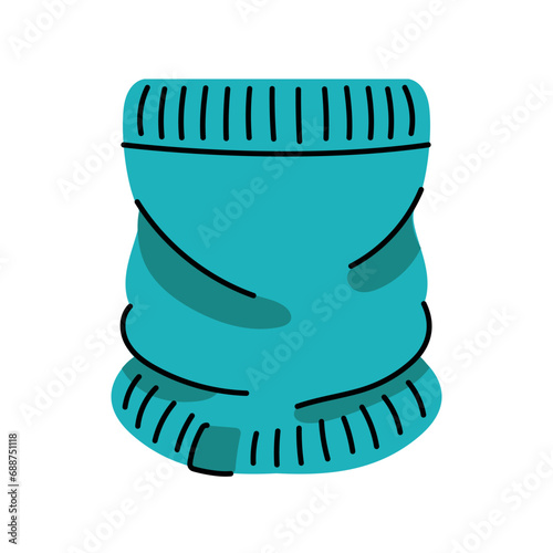 Scarf pipe flat element. Winter clothes. Vector isolated sign.