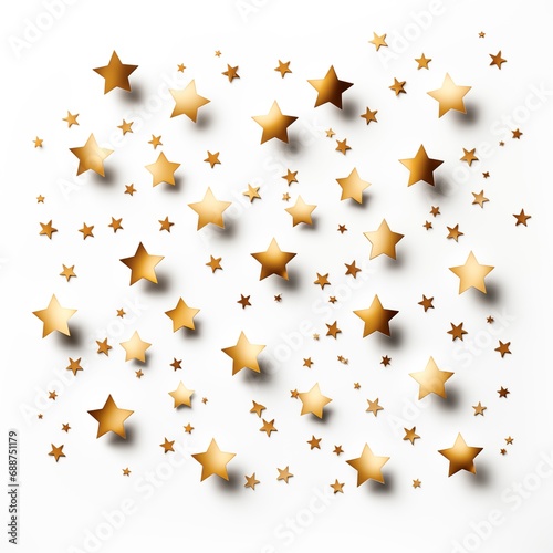 Scattered golden stars isolated on white background, generative ai
