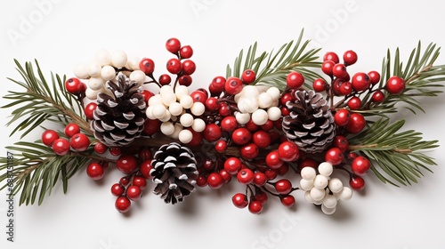 christmas wreath with red berries, generative ai