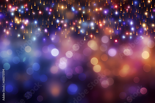 Abstract bokeh lights in blue and golden tones
