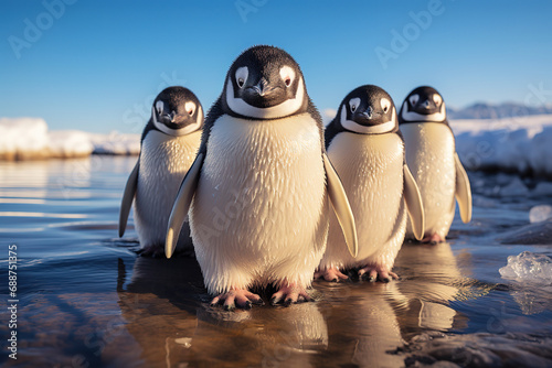 Emperor penguins on the surface in Antarctica. Nature concept. Generative AI