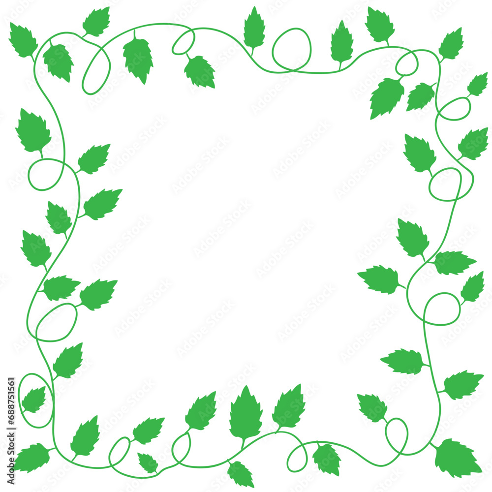 Fototapeta premium Vector frame drawn in doodle style in the form of a pattern of leaves on a white background
